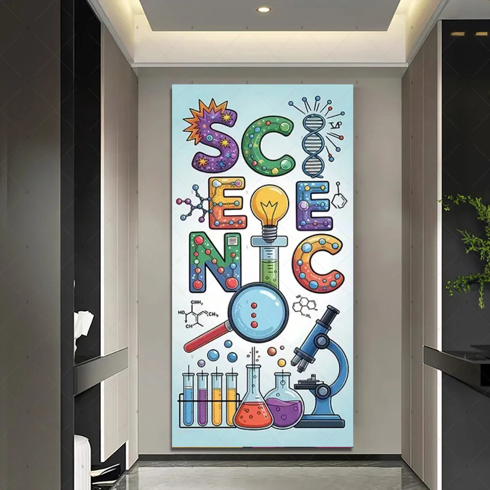 Chemistry Lab Door Cover Backdrop – Science Experiment Party Decoration & Photography Props with Laboratory Equipment Theme