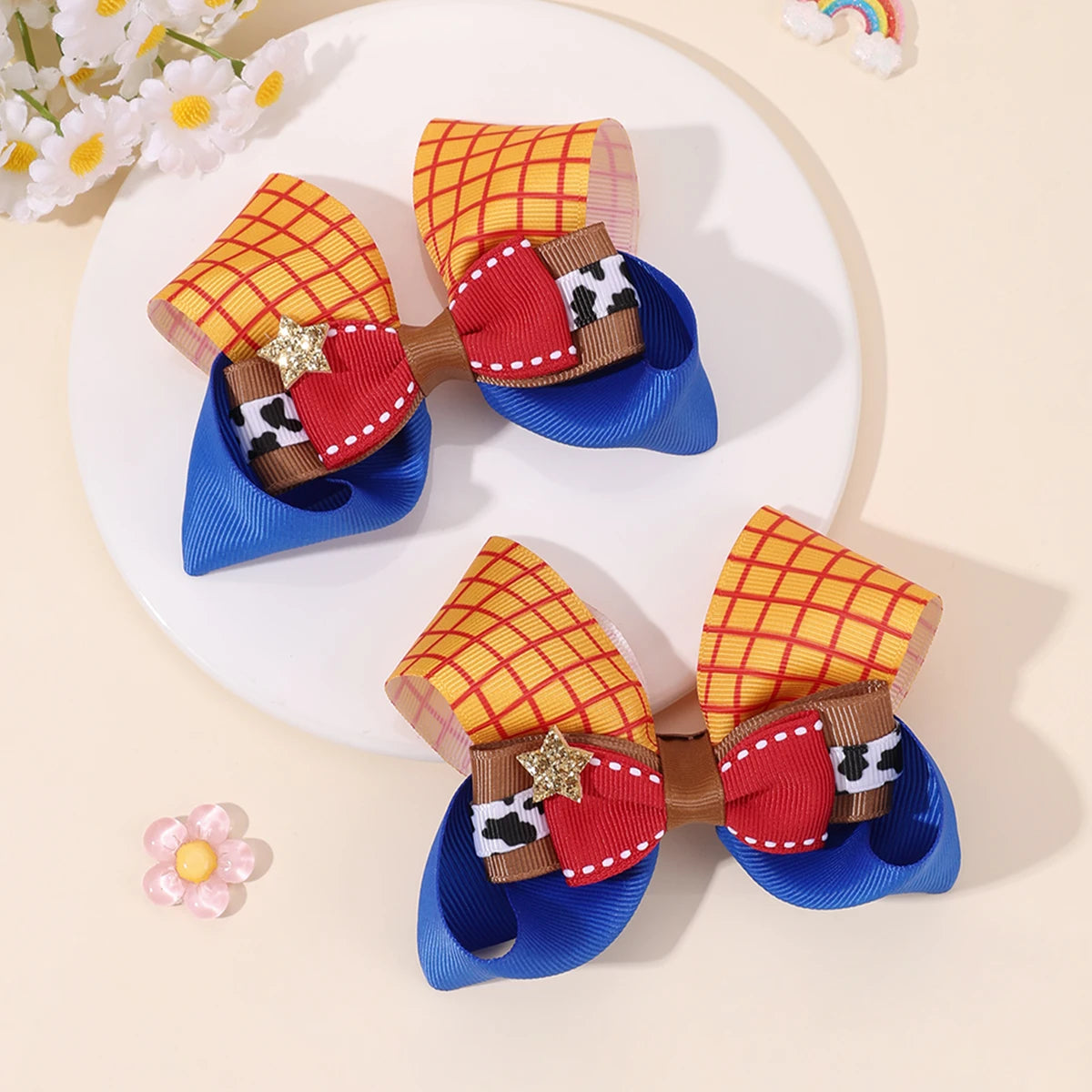 2PCS 3-Layer Bow Hair Clips - Sparkly Star Ribbon Ponytail Hairpins for Girls, Kids & School