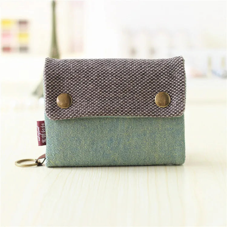 Handmade Three-Fold Fabric Wallet β Short Zipper Purse for Women & Men, Multi-Function Card & Key Holder for Teens