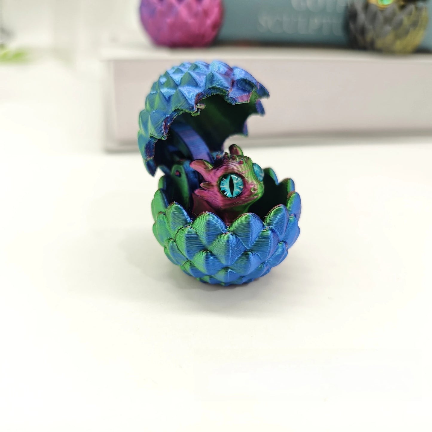 3D Printed Dragon Egg Figures – Mini Dragon Fidget Toy with Simulation Eyes, Desktop Decor & Kids Gift