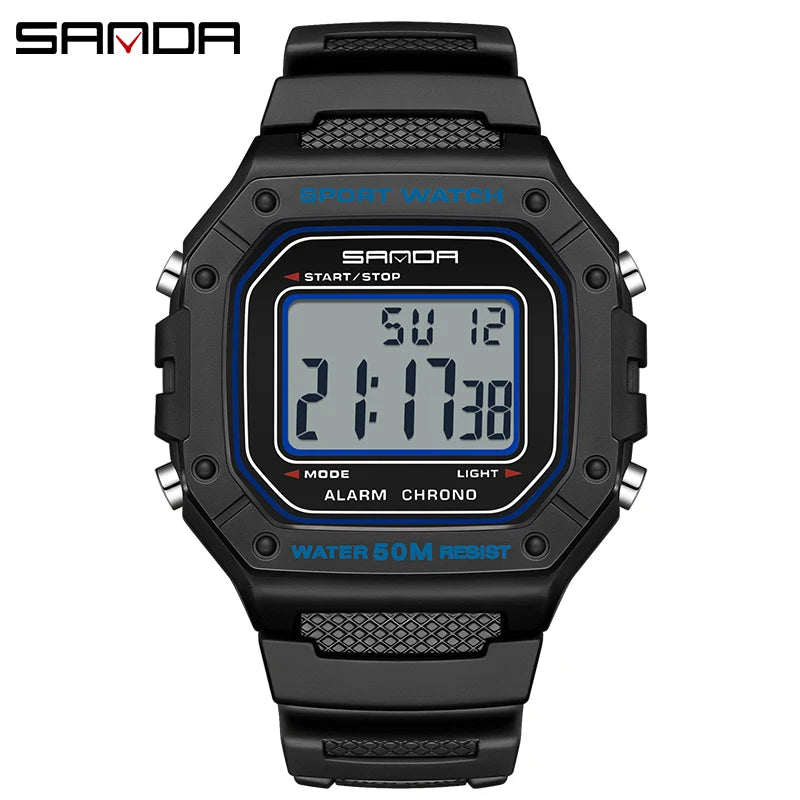 SANDA 2156 Military Digital Sports Watch for Men - Waterproof LED Display Wristwatch with Stopwatch and Oversized Dial