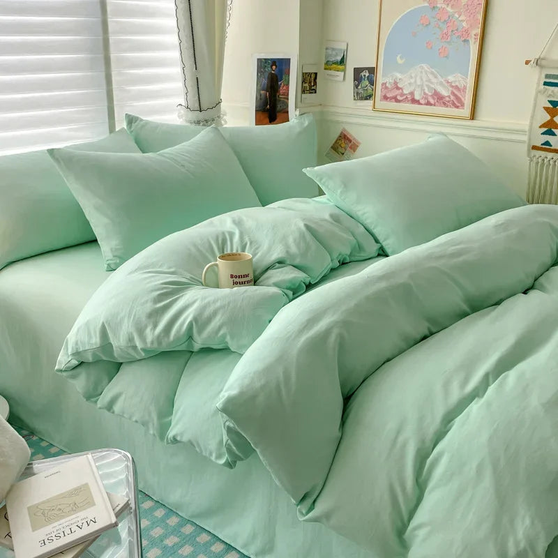 Cotton Bed Linen Bedding Set – Solid Sheet, Duvet Cover & Pillowcases for Single, Twin, Double, Queen & King Size