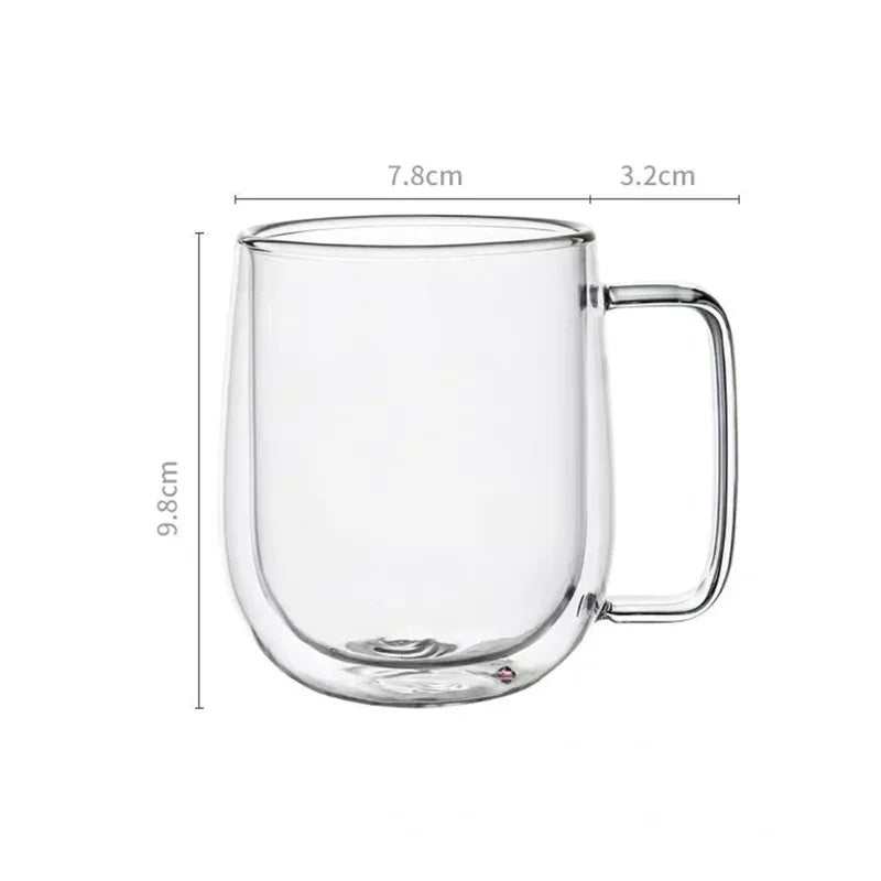 150-350ml Heat Resistant Borosilicate Glass Mug – Double Wall Coffee Cup with Handle, Clear Milk & Water Cup Gift