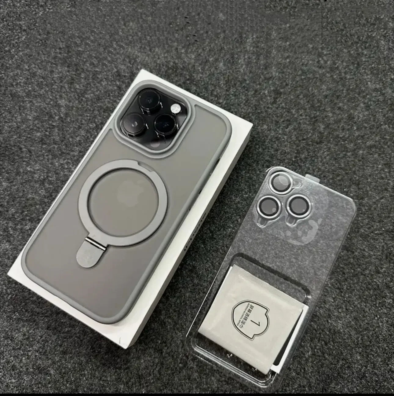 MagSafe Magnetic Metal Ring Case - Matte Protective iPhone 12-17 Pro Max Cover with Lens Protector and Stand Grip Design