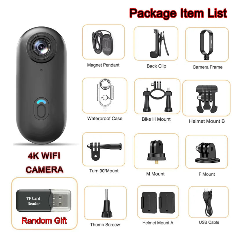 POV 4K Magnetic Sports Action Camera – 30M Waterproof Mini Body Cam with WiFi 2.4G Wireless, Helmet & Motorcycle Vlog Camera for Cycling & Outdoor Use