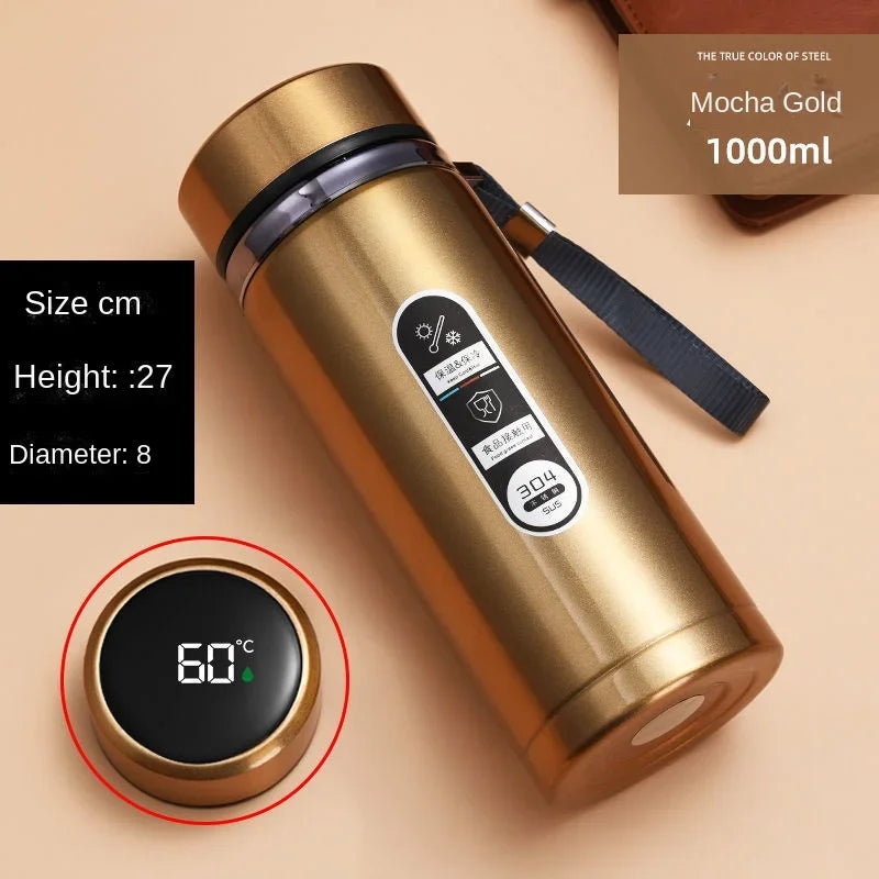 304 Stainless Steel Vacuum Thermos Bottle 800ml–1L with LED Temperature Display – Portable Travel Tea & Coffee Insulated Drinking Cup