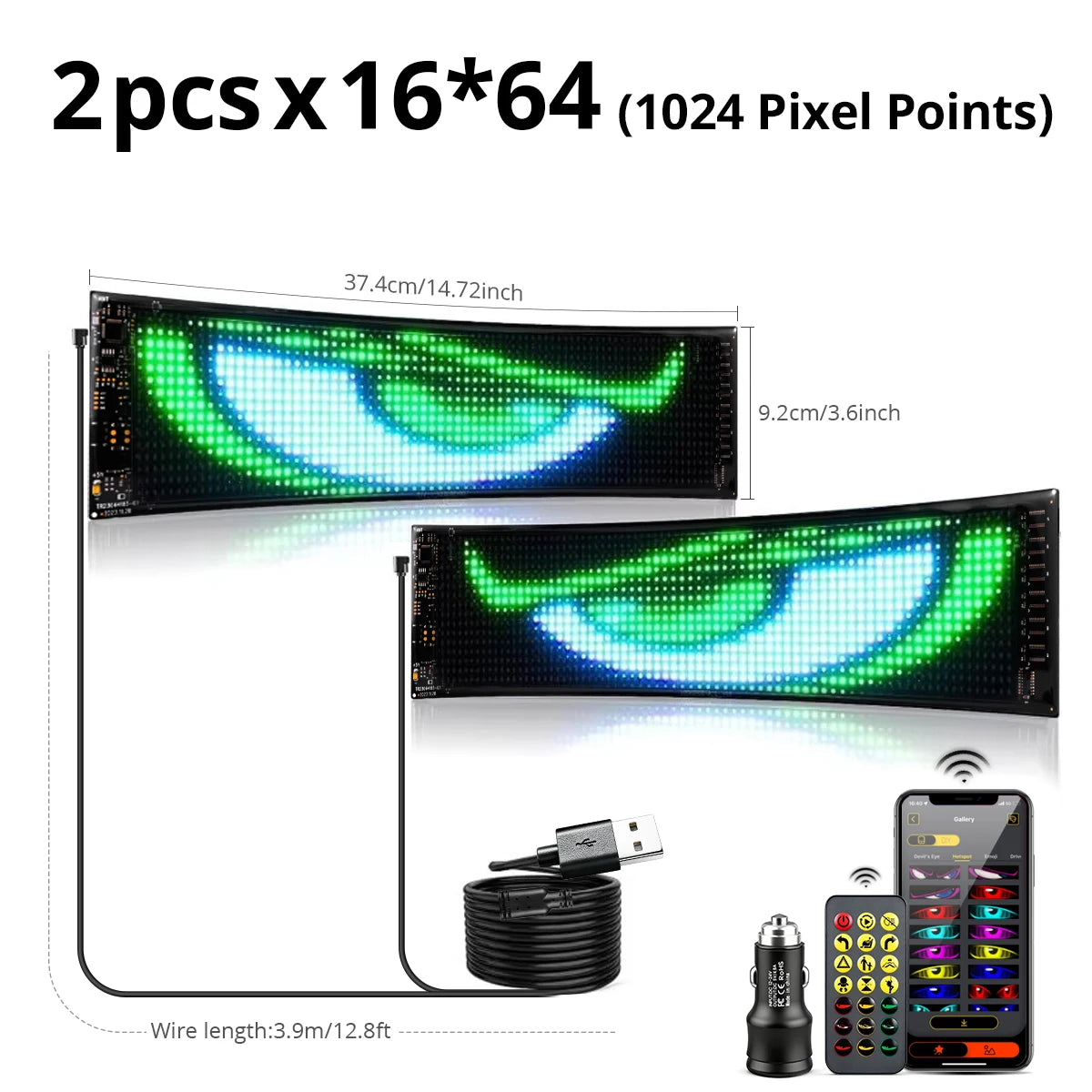 2PCS Programmable RGB LED Car Display Panels - DIY Scrolling Text, Pixel Matrix, Devil’s Eye Animation Lights for Cars and Trucks