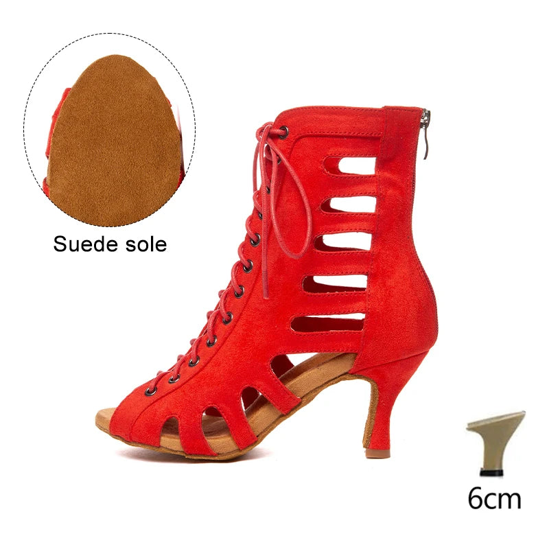 HROYL Women’s Latin Dance Shoes – Lace-Up Hollow Fish Mouth Jazz & Tango High Heels 6-10CM