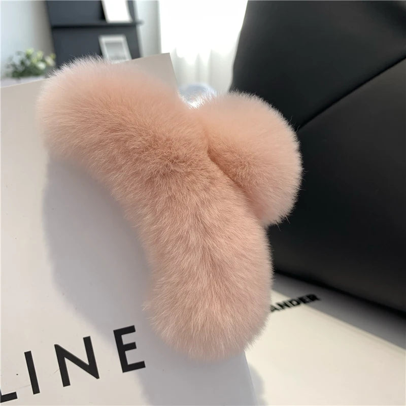 Winter Fuzzy Hair Claw for Women β Warm Fluffy Natural Rex Rabbit Fur Hair Clip, Elegant Fashion Party Accessory