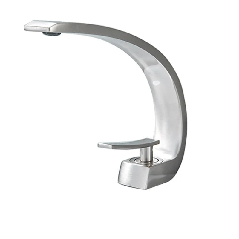 Brass Bathroom Faucet - Single Handle Basin Sink Mixer Tap with Hot & Cold Water, Beautiful Curve Design, Deck Installation