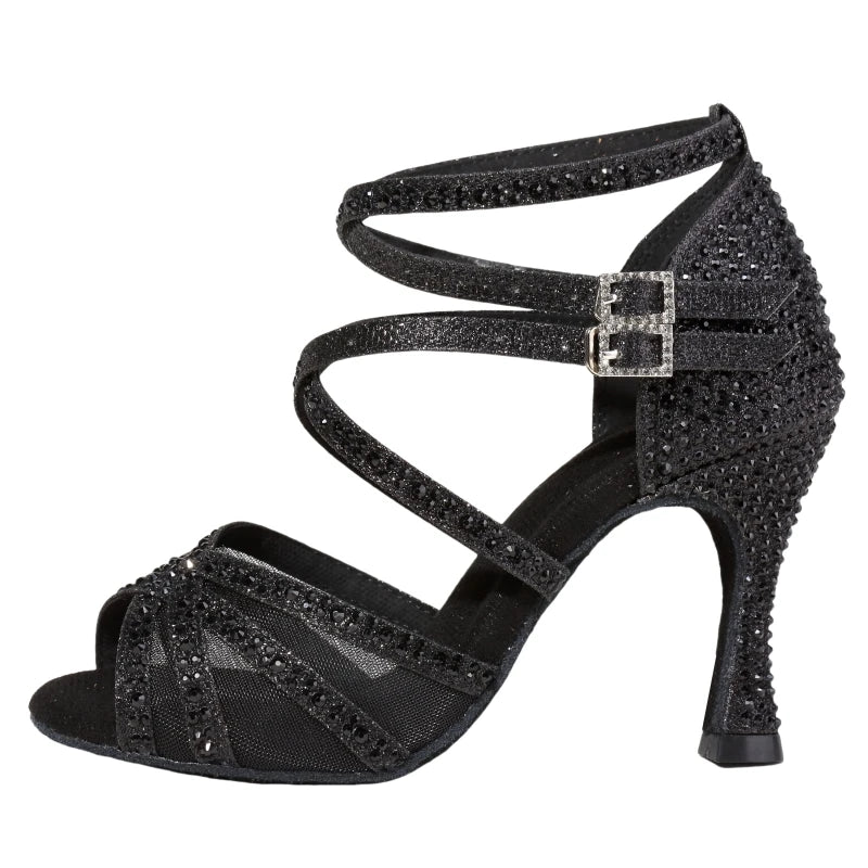 Women’s Latin Dance Shoes - 7.5cm Diamond Studded Heels with Soft Sole for Ballroom & Dance