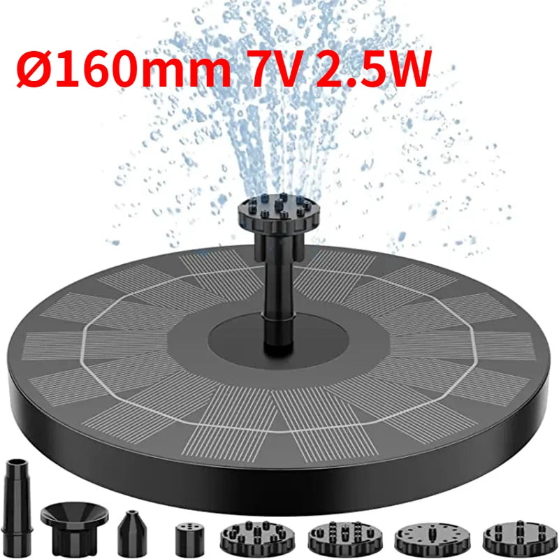 Outdoor Solar Fountain Pump Kit – 1W/1.5W/2.5W Garden Pond Water Feature with 6 Nozzles for Decorative Landscape Use