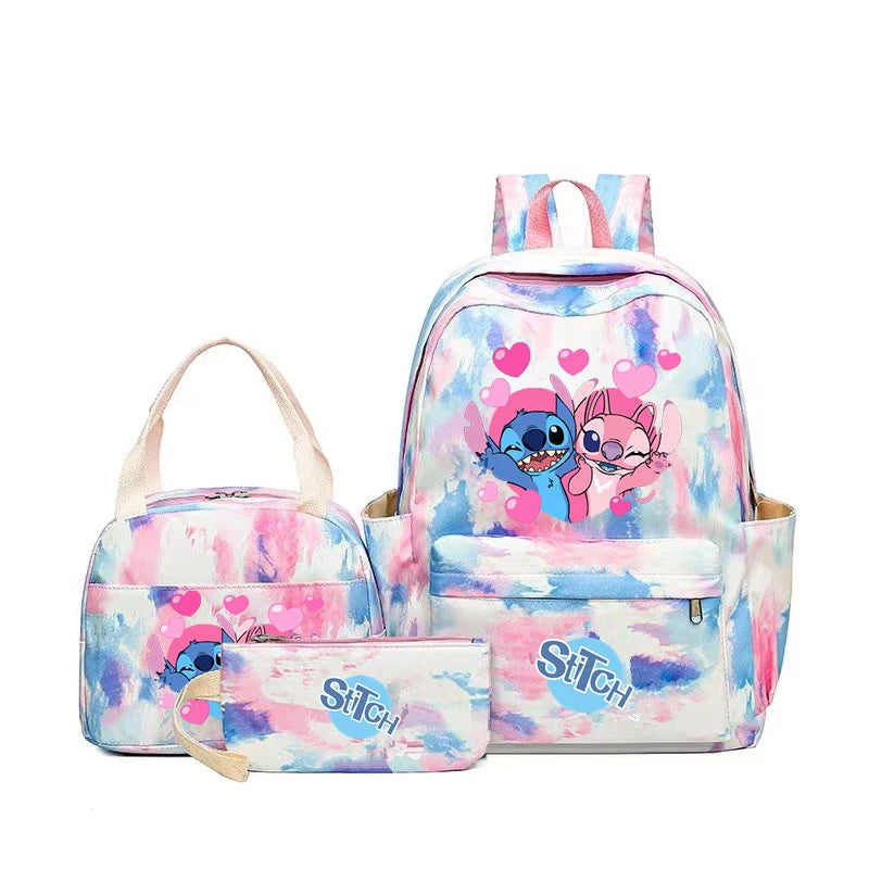 3pcs Stitch Backpack Set β Large Capacity Cartoon Schoolbag with Lunch Bag & Pencil Case for Kids & Girls