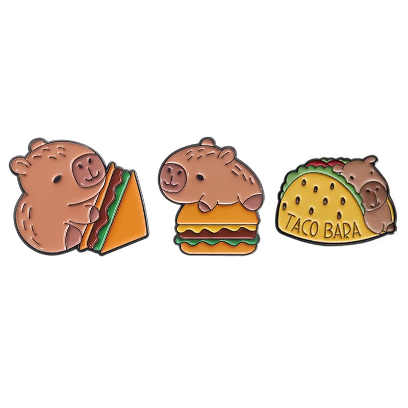 Capybara Hippo Enamel Pin Set - 3-6PCS Cute Cartoon Animal Brooch Lapel Badges for Gifts, Accessories & Collectors