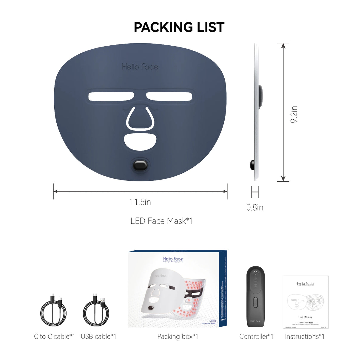 Hello Face Red & Near-Infrared Light Mask - Wireless Ultra-Light Facial Mask for Professional-Style Skincare