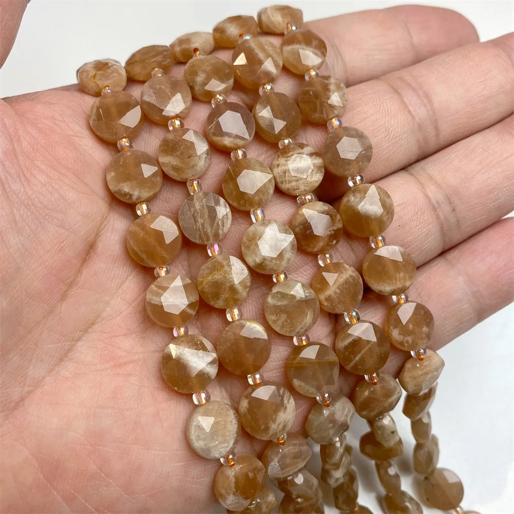 10mm Natural Gemstone Beads - Flat Round Faceted Crystal Jade Loose Beads for DIY Necklace & Bracelet Jewelry Making