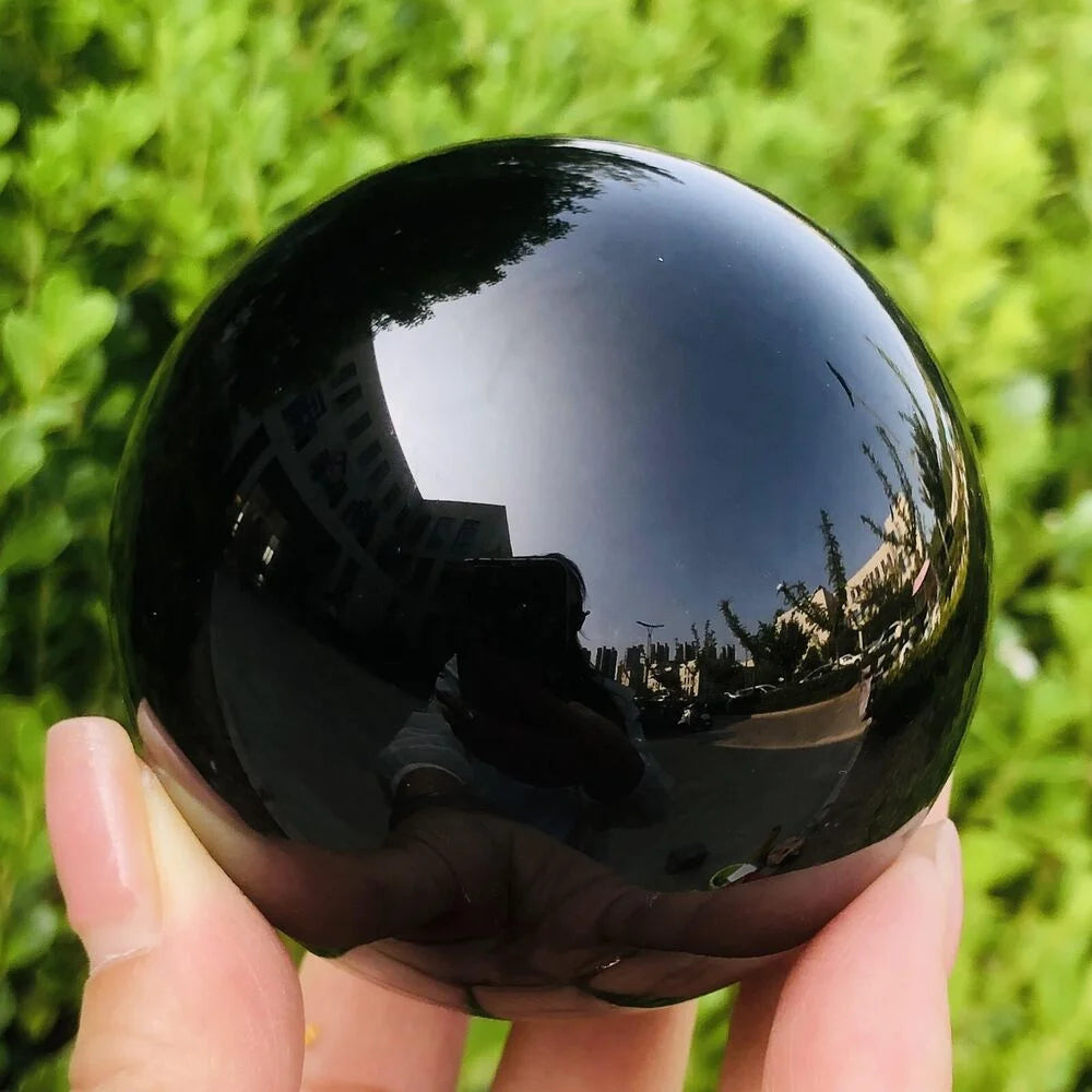 Natural Black Obsidian Healing Sphere – Reiki Crystal Magic Ball for Feng Shui & Home Decor