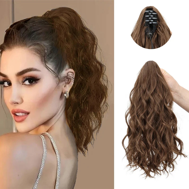 Synthetic Short Curly Water Wave Claw Clip-In Ponytail β Black & Blonde Hair Extension for Women Fashion Accessories