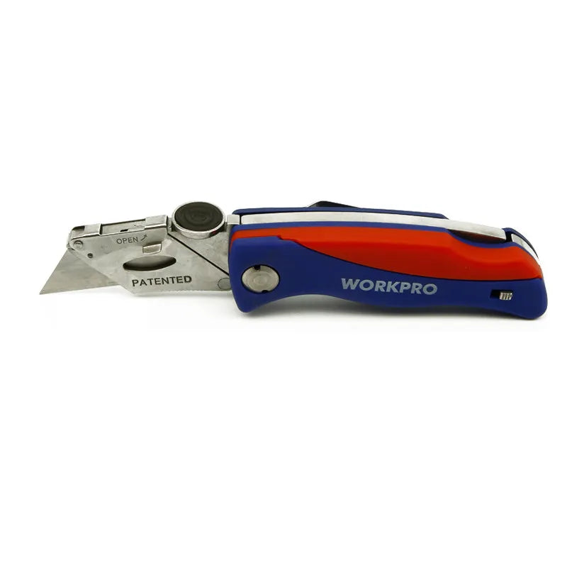 WORKPRO WP211006 Folding Utility Knife - Compact Retractable Box Cutter with Blade Storage