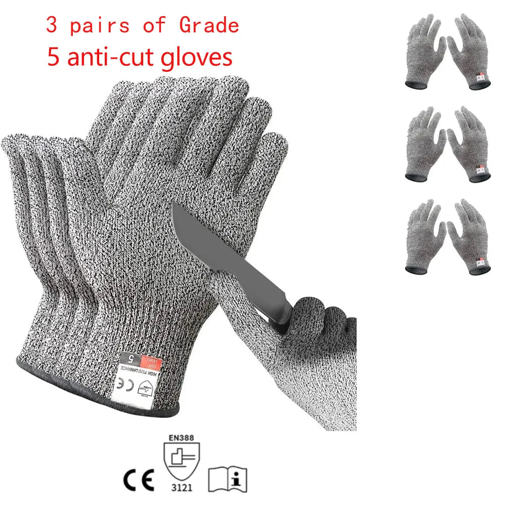 Level 5 HPPE Cut-Resistant Gloves – Protective Knitted Gloves for Kitchen, Gardening, Glass Handling, and Construction