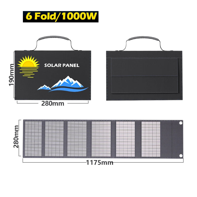 Portable 1000W Folding Solar Panel - Fast USB & DC Charging for Hiking, Camping and Mobile Devices