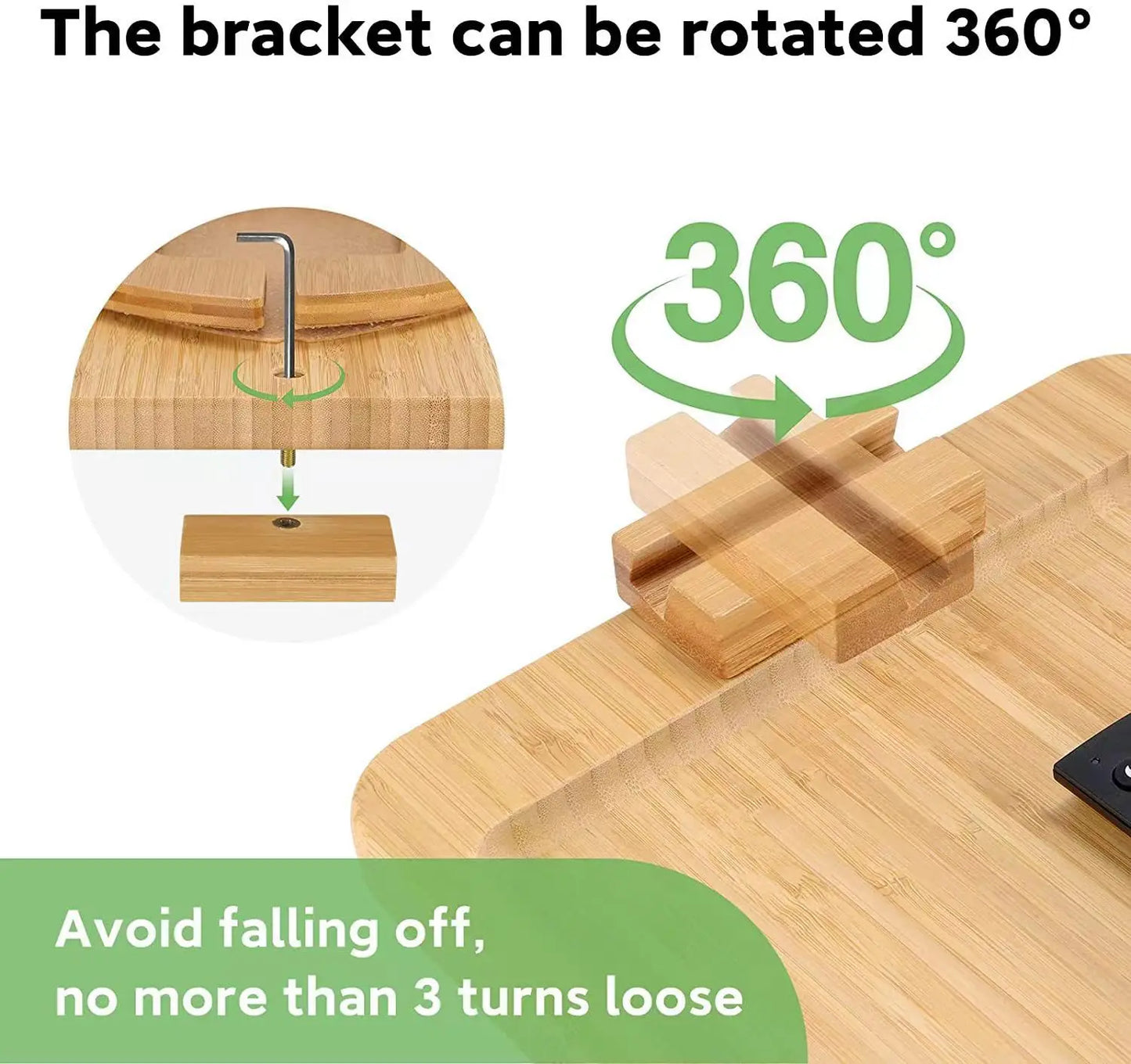 Bamboo Sofa Tray Table – Clip-On Side Table with Phone Holder for Couch Arm