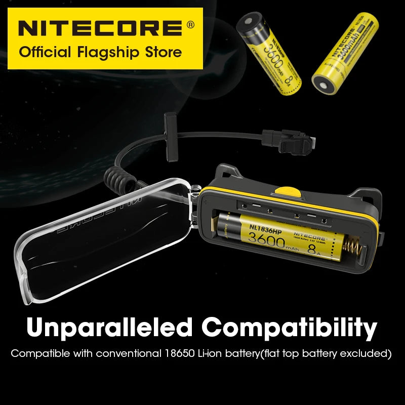 NITECORE 18650 Battery Extension Case - Li-ion Power Bank Charger for NU40 NU43 NU50 Headlamps