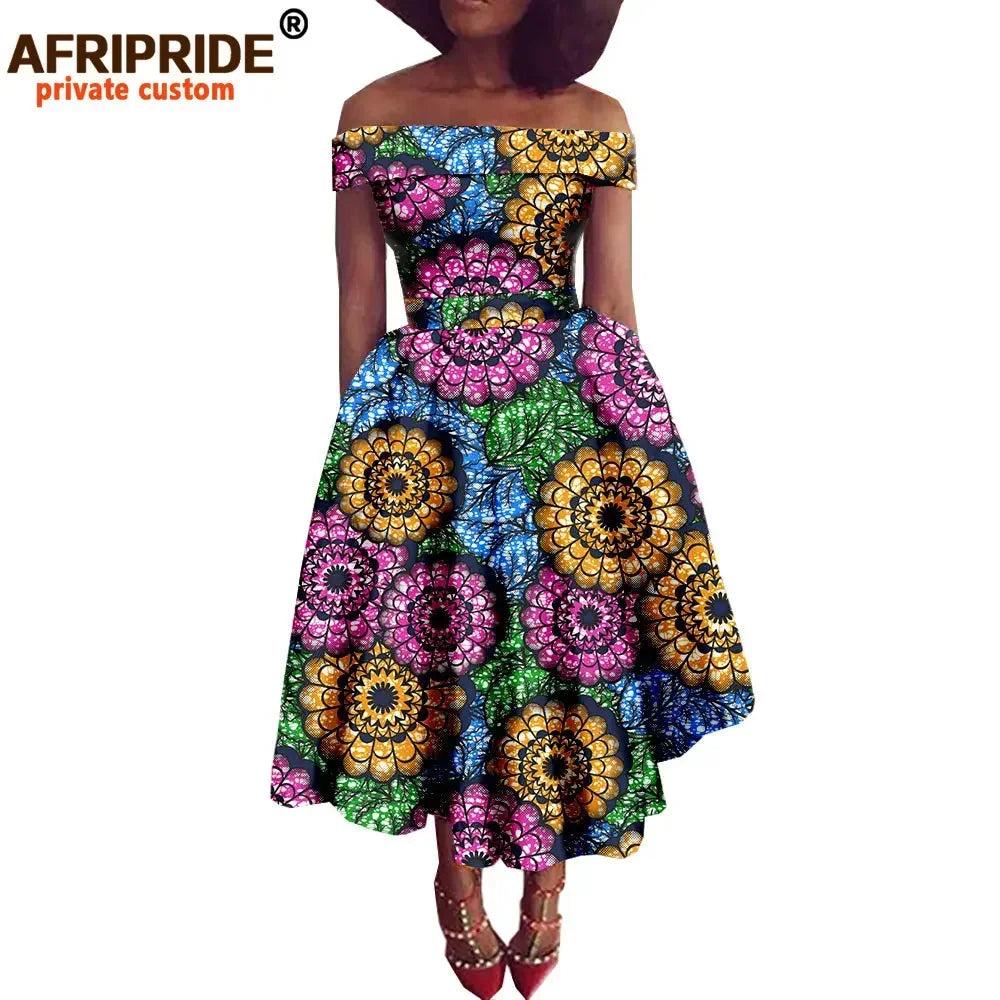 Women’s African Ankara Off-Shoulder Dress - Traditional Print Fashion Attire for Special Occasions