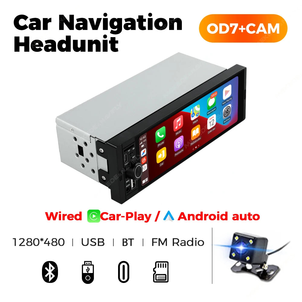 NaviFly 6.86" 1-DIN MP5 Car Stereo - Wireless CarPlay & Android Auto FM Multimedia Player