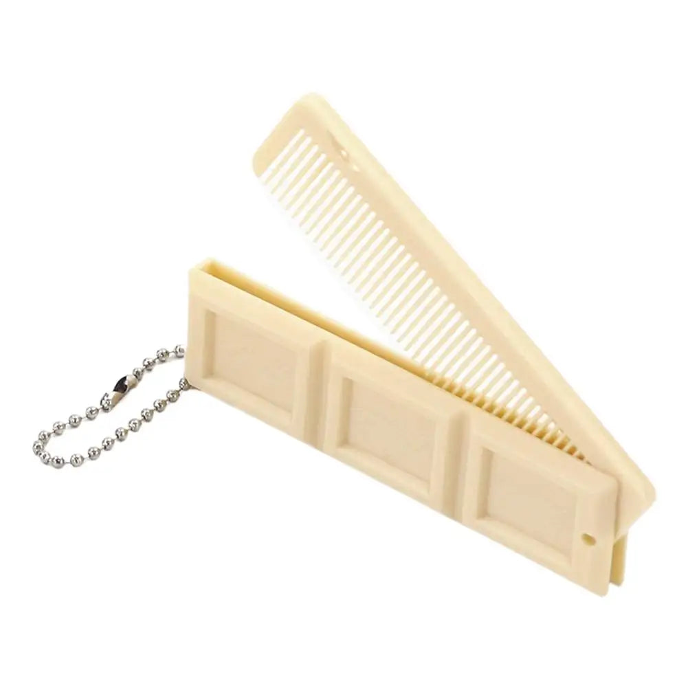 2-in-1 Chocolate Folding Comb with Mirror - Portable Massage Hair Brush for Travel Salon Styling & Smooth Hair Care