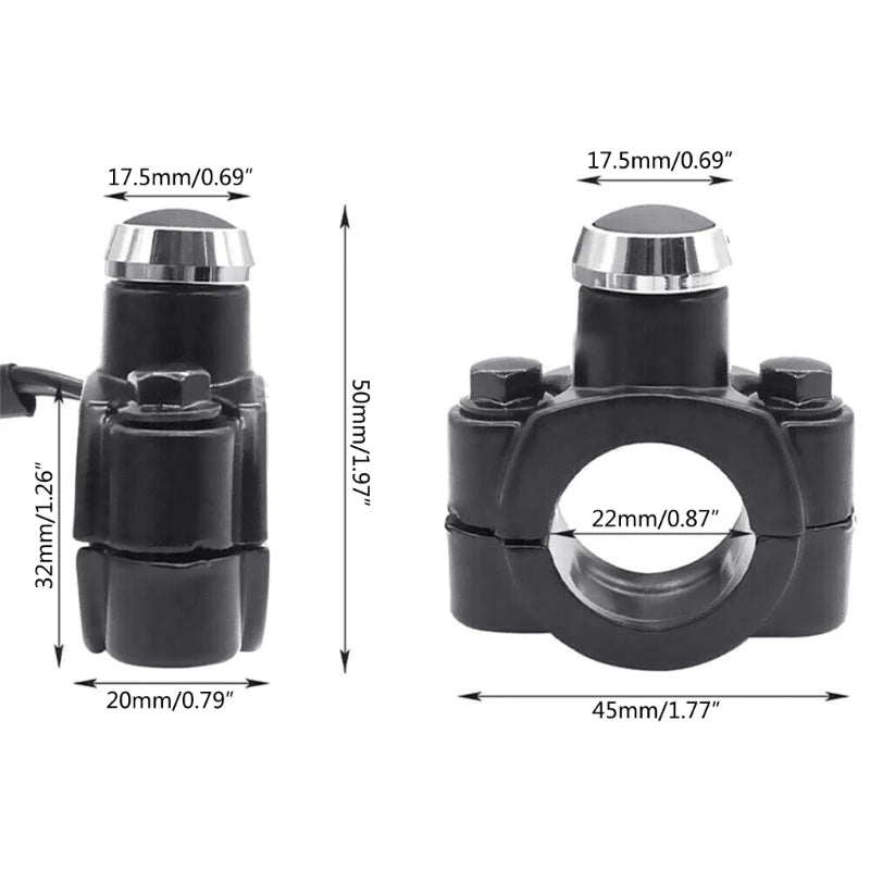 Universal 7/8" Motorcycle Handlebar Switch – Aluminum Alloy Horn, Headlight & Strobe Button