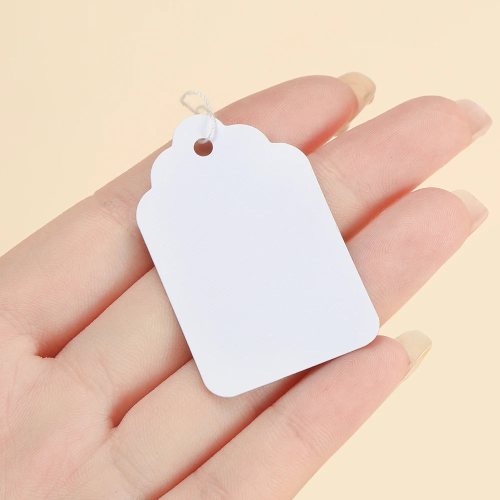 100PCS Price Label Tags — Rectangular Blank Paper Cards with String Tie for Watch & Jewelry Display Merchandise