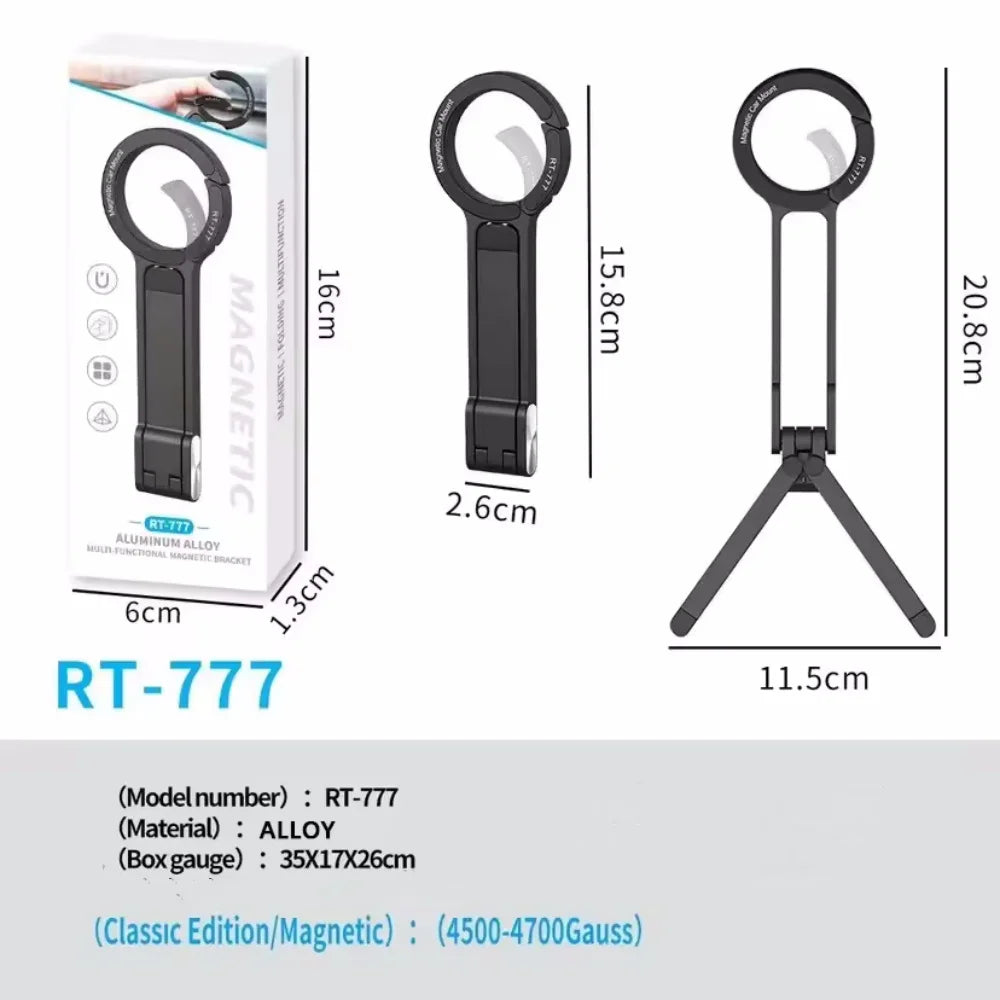 Metal Magnetic Phone Tripod – Carabiner & Desk Mount for iPhone 13–16, Dual-Sided Portable Holder