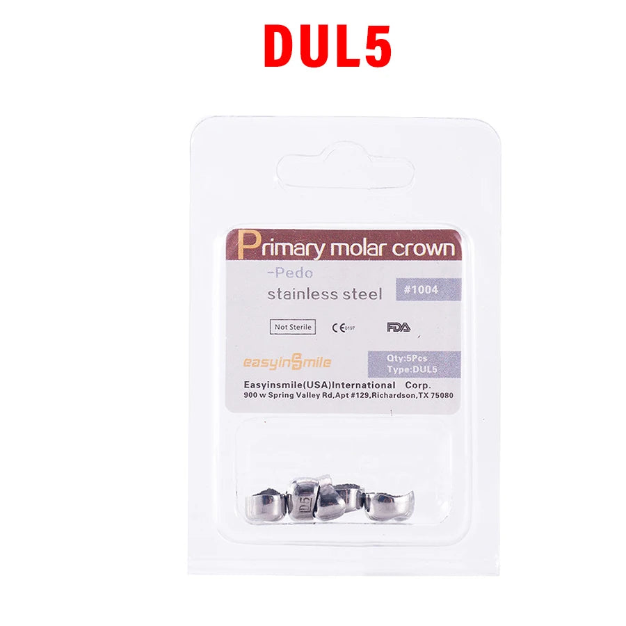 5PCS EASYINSMILE Kids Stainless Steel Dental Crowns – Primary Molar Teeth Refill D2-D7