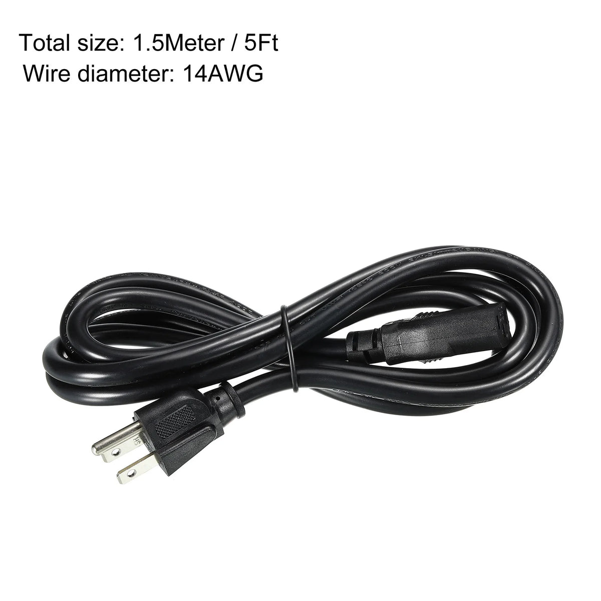 1–3m 14/16/18AWG AC Power Cord - NEMA 5-15P to C13 Cable for Laptop, TV, Computer, Printer & Monitor
