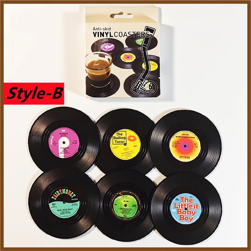 2/4/6PCS Retro Vinyl Record Drink Coasters | Anti-Slip Heat Resistant Mug Mats | Music-Themed Coffee Table Placemats Decor