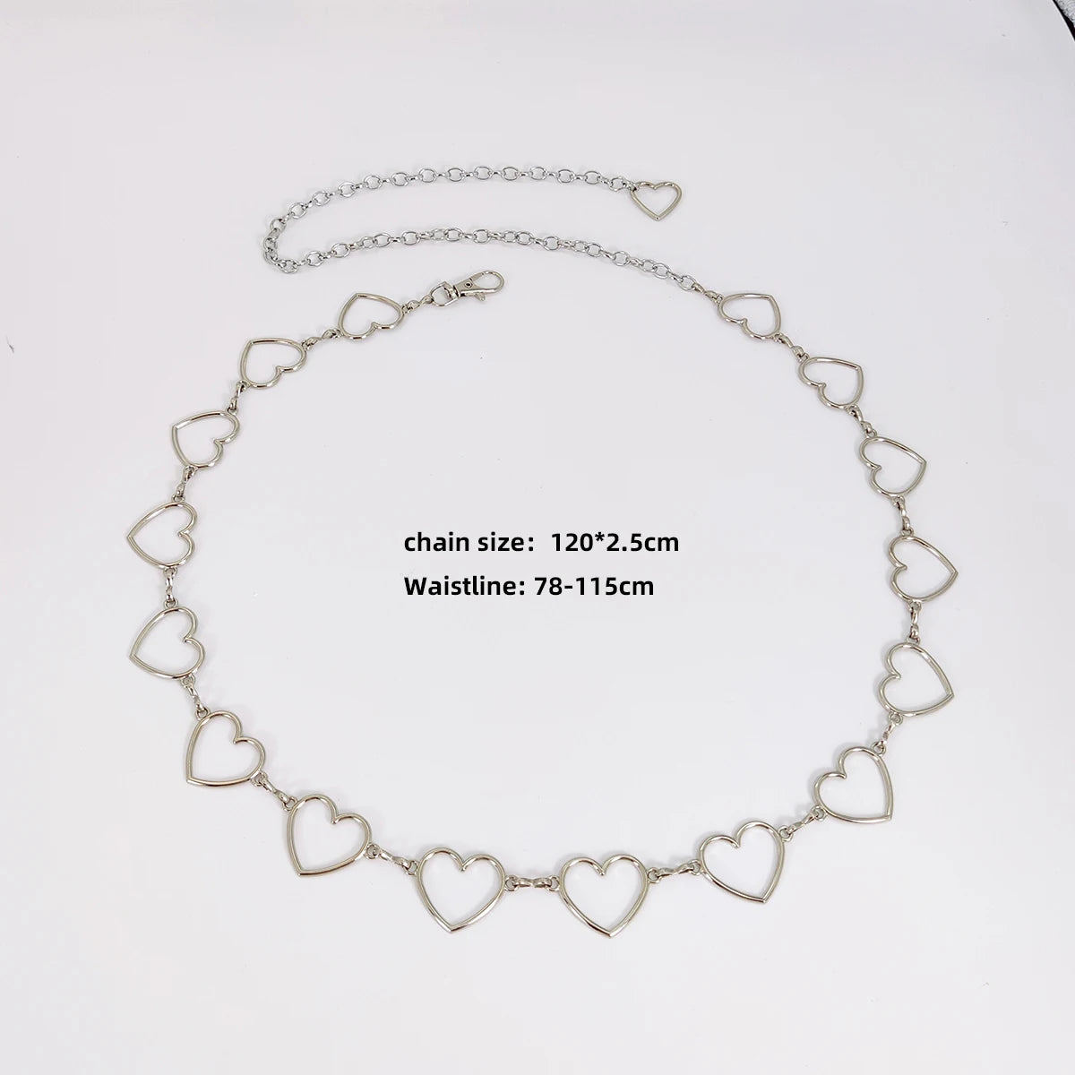 Women's Luxury Heart-Shaped Metal Waist Chain Belt – Y2K Goth Punk Accessory for Jeans & Dresses