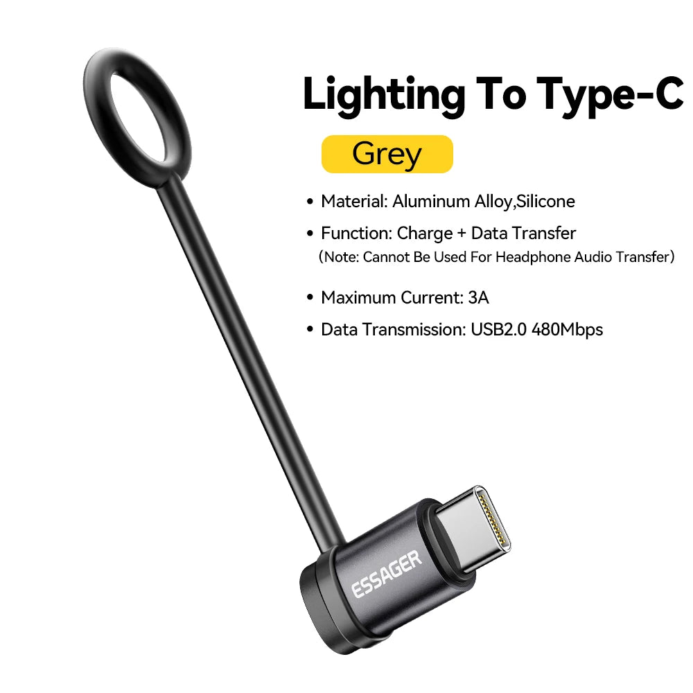 Essager Lightning to Type-C Adapter β 3A Fast Charging iOS Female to Type-C Male Connector for iPhone 15/14/13 Pro, iPad Converter