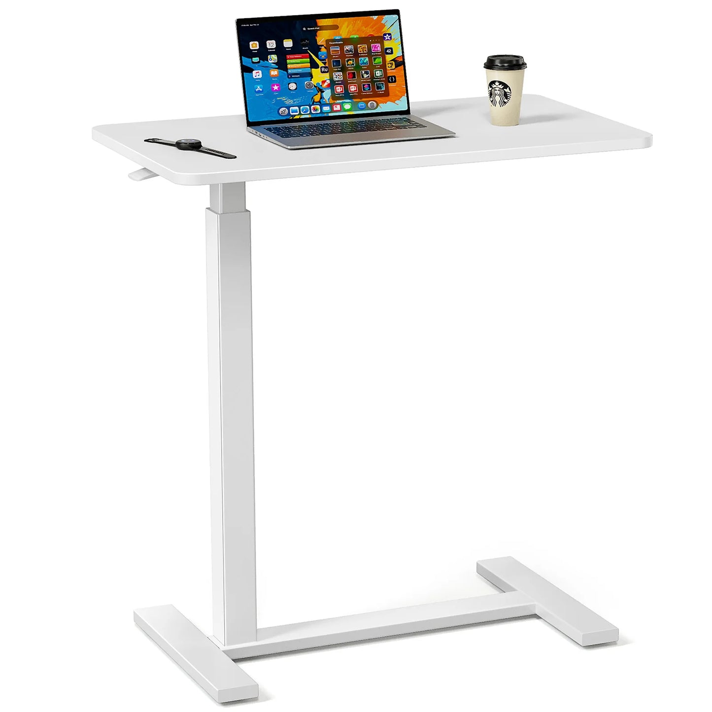 Overbed Bedside Table – Adjustable Height Sofa Table with Hidden Wheels for Laptop & Mobile Use