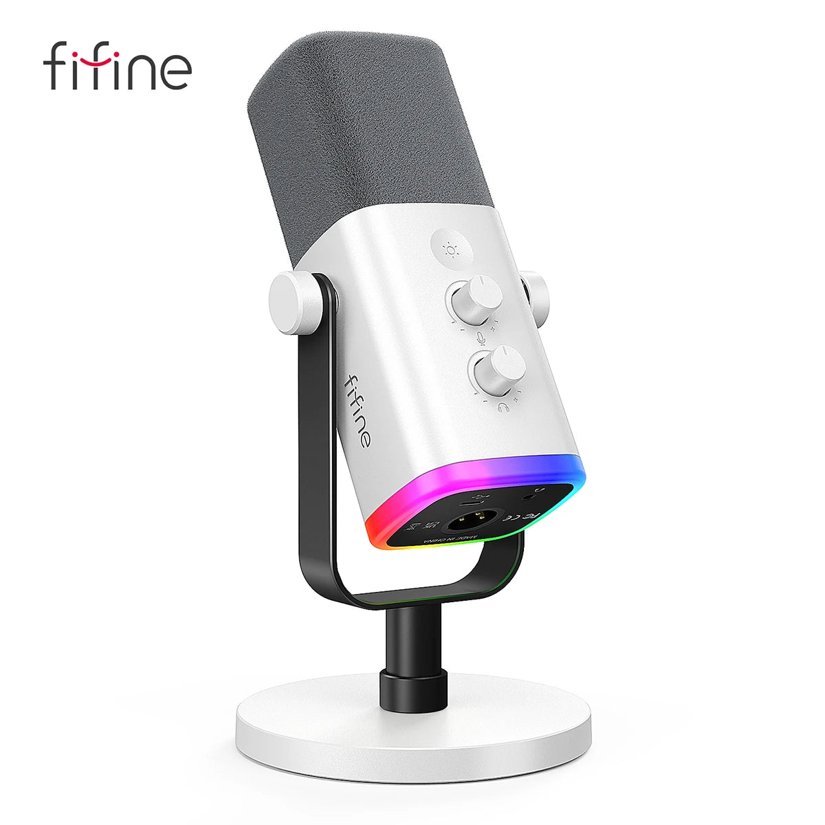 FIFINE AmpliGame AM8 USB/XLR Dynamic Microphone – RGB Control, Headphone Jack, Mute Button for PC Gaming, Recording, and Streaming