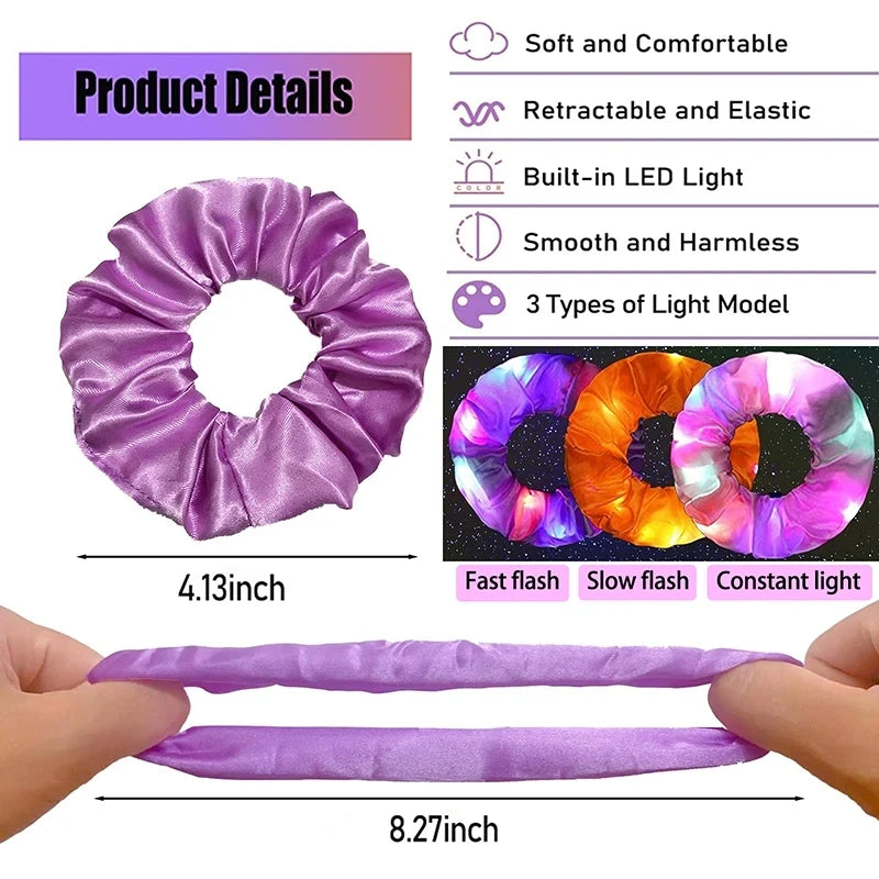 5-50Pcs LED Hair Scrunchie - Light Up Satin Elastic Hairband for Women - Christmas Glow in the Dark Party Supplies