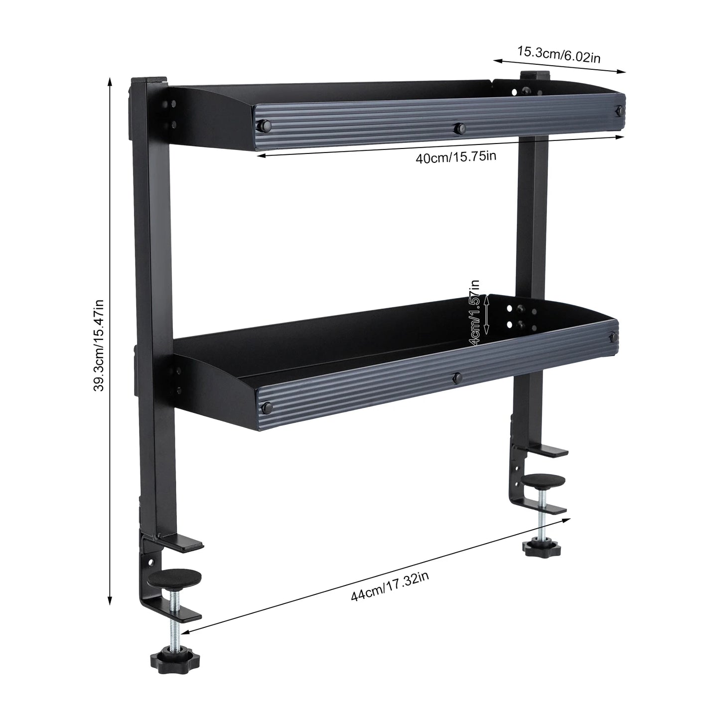 2-Tier Clamp-On Desk Shelf – Corner Table Organizer, Above or Under Desk, Black