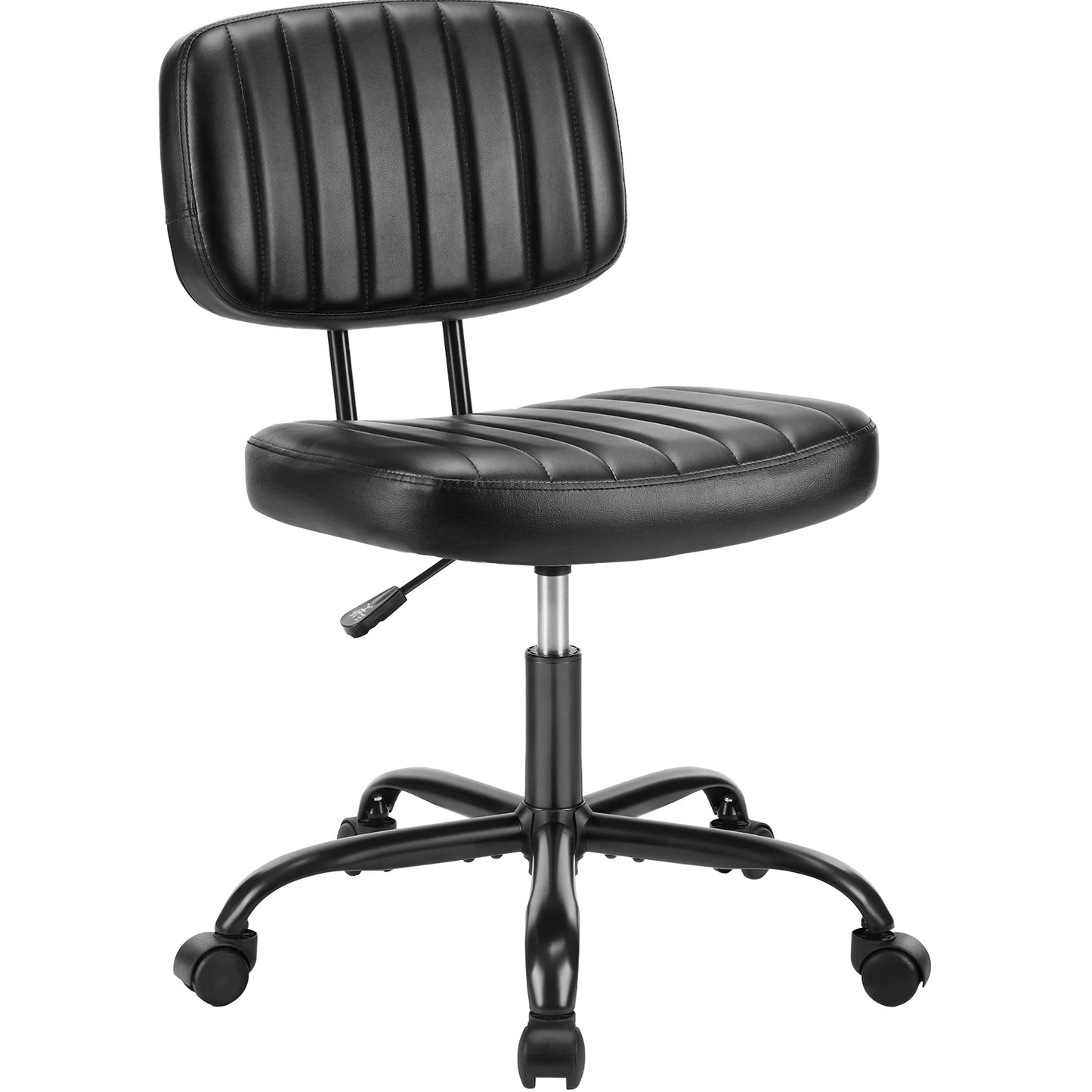 Armless Office Desk Chair – Height Adjustable PU Leather with Lumbar Support & 360° Swivel Wheels