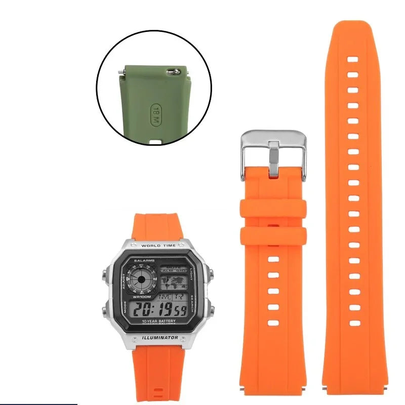 Rubber Silicone Watch Strap for Casio AE-1200, AE-1300, A158, A168W, F-91W & GW400 Series - Replacement Sport Watchband