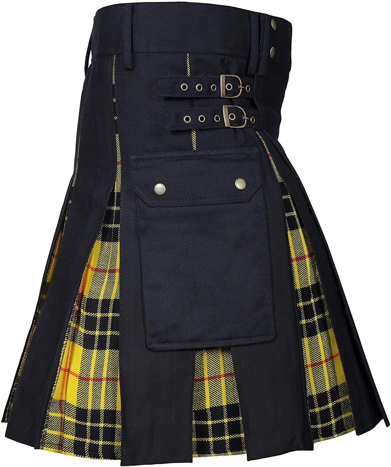 Men's Utility Kilt β 100% Cotton Jeans Hybrid with Modern Box Pleated Tartan, Traditional Design