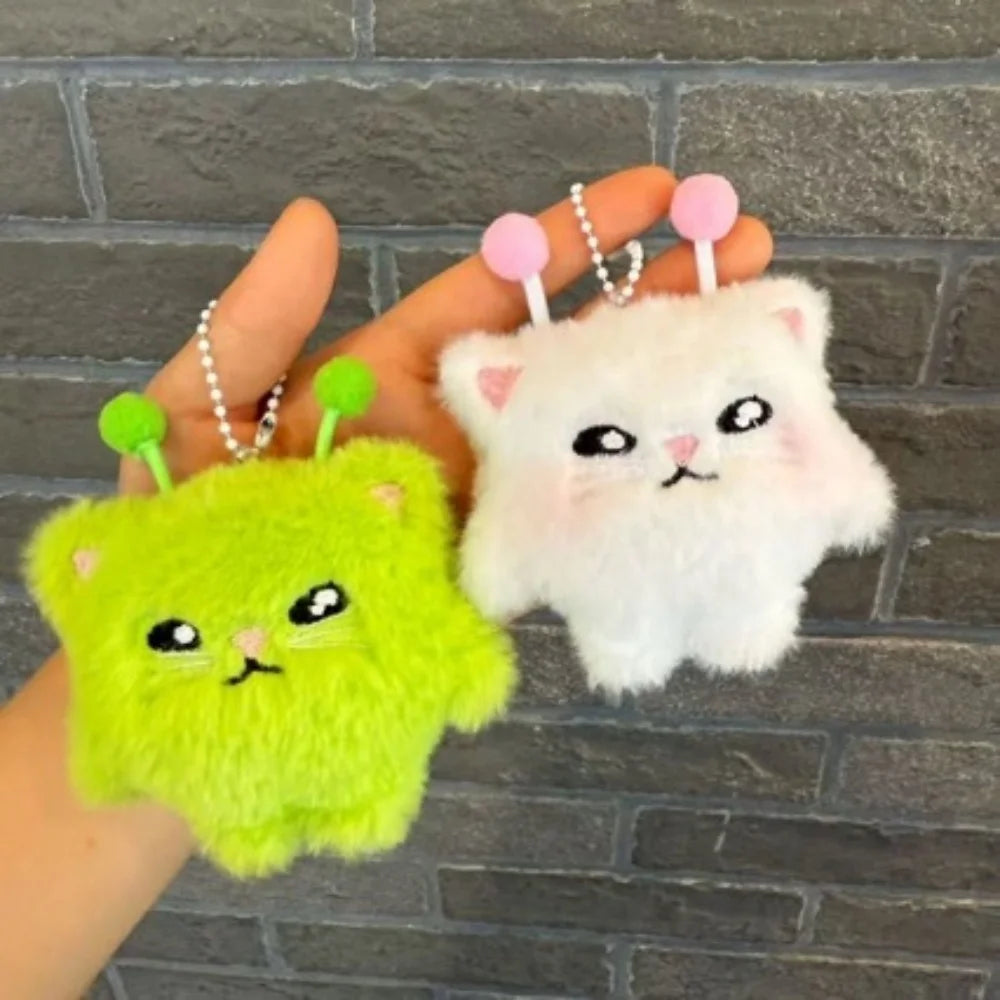 Kawaii Alien Cat Plush Keychain - 2PCS Cute Fluffy Doll Pendant Backpack Charm Gift for Girls