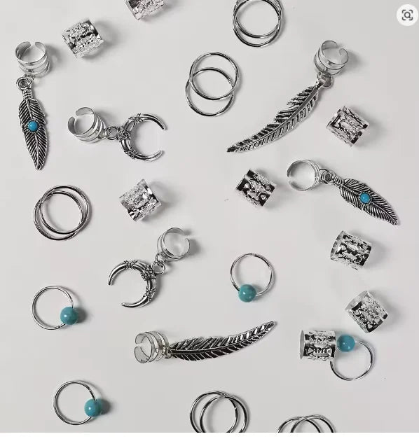 31PCS Turquoise Hollow-Out Hair Rings — Dreadlock & Braid Beads, Hair Braid Tubes Charm Jewelry for Styling