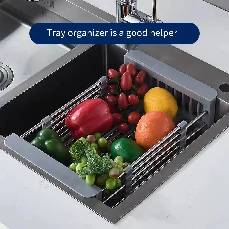 Folding Stainless Steel Kitchen Sink Drain Rack – Space-Saving Dish Drain Basket & Sink Organizer