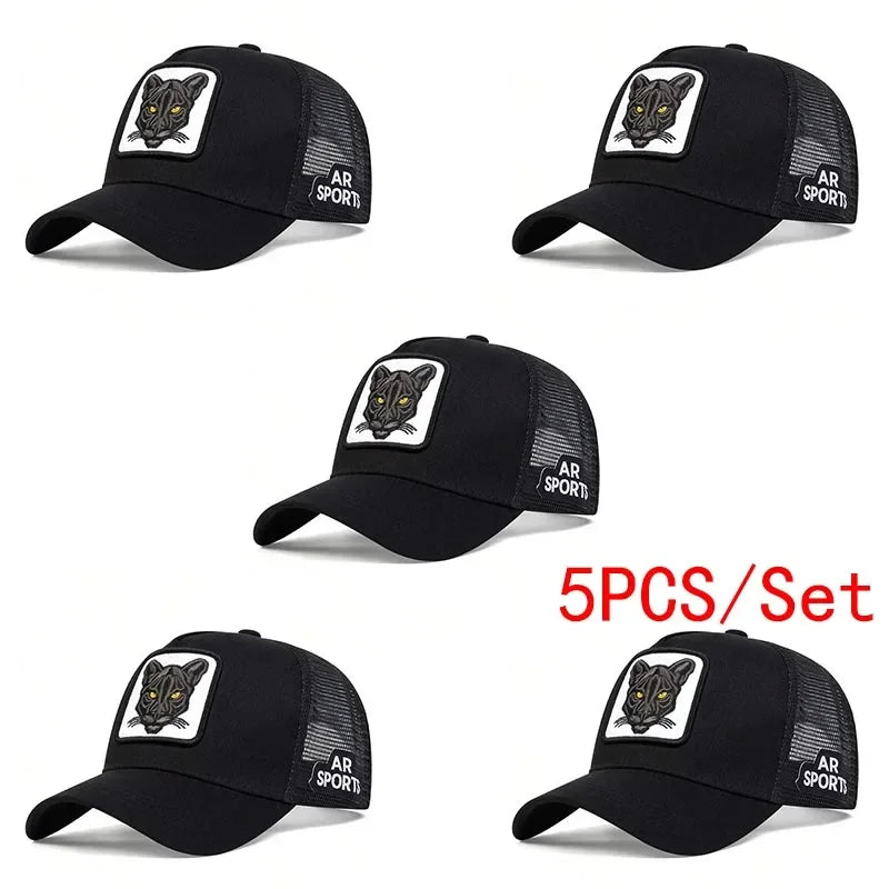 Panther Embroidery Baseball Cap - Unisex Adjustable Mesh Sun Protection Hat for Spring & Summer Outdoor Wear