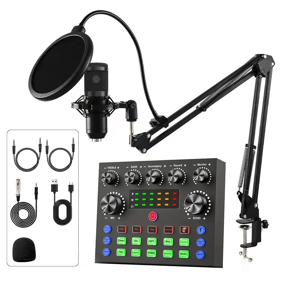 Podcast Equipment Kit - Voice Changer Mixer with BM800 Microphone for Recording, Live Streaming & Broadcasting